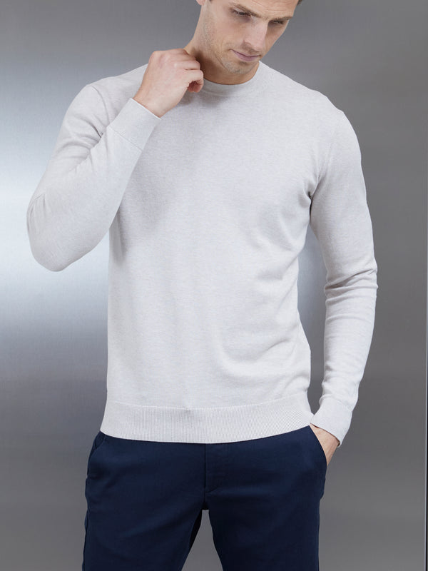 Cotton Knitted Crew Neck Sweatshirt in Oatmeal
