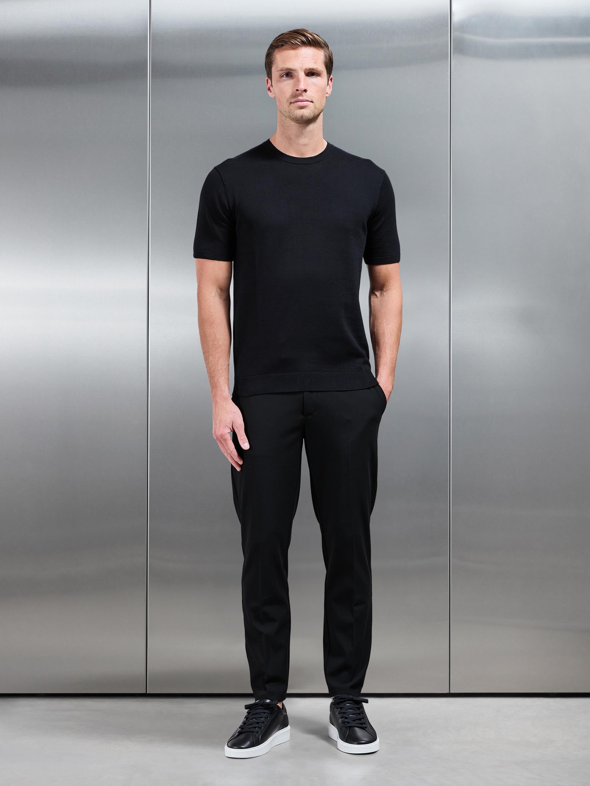 Cotton Knitted T-Shirt in Black