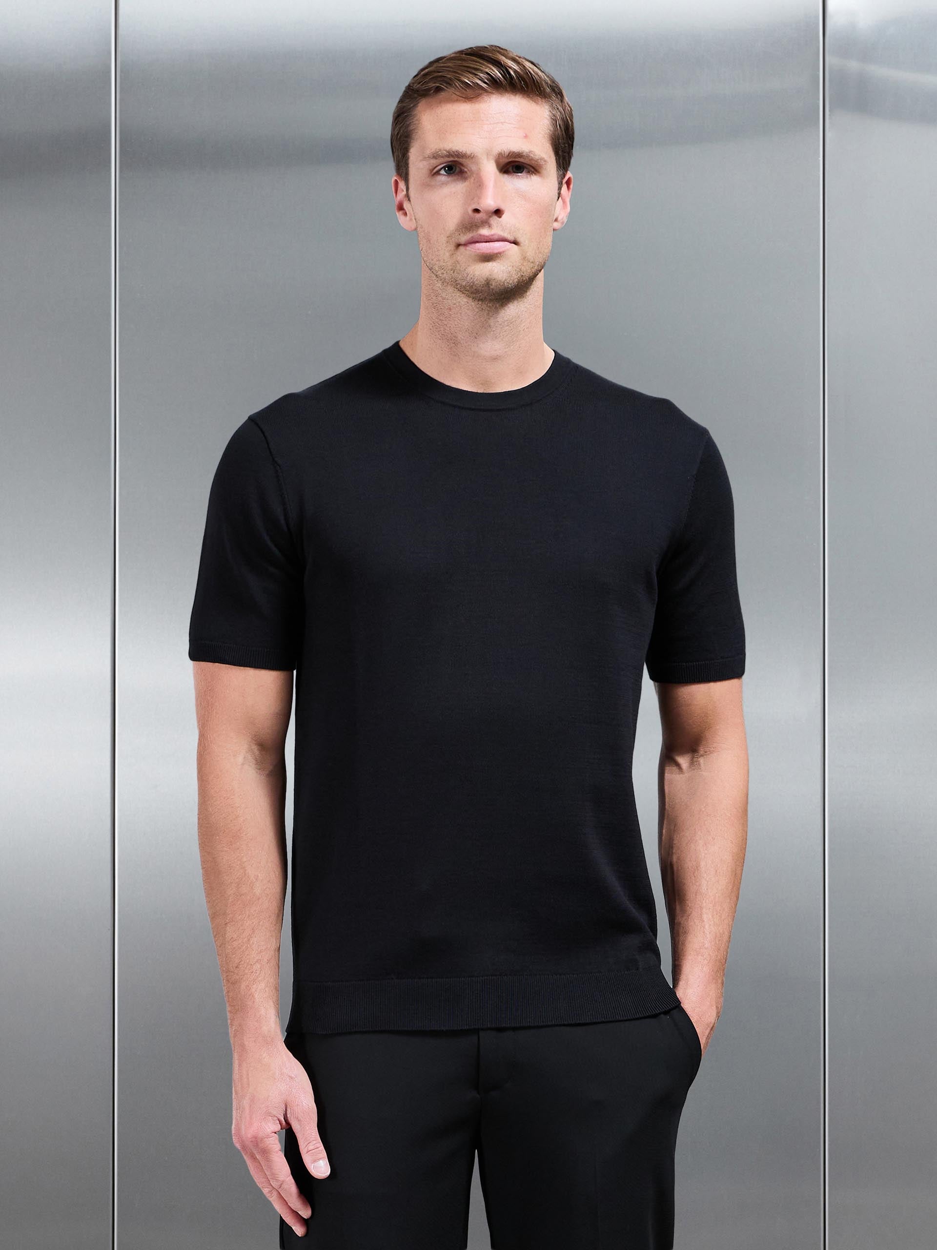 Cotton Knitted T-Shirt in Black