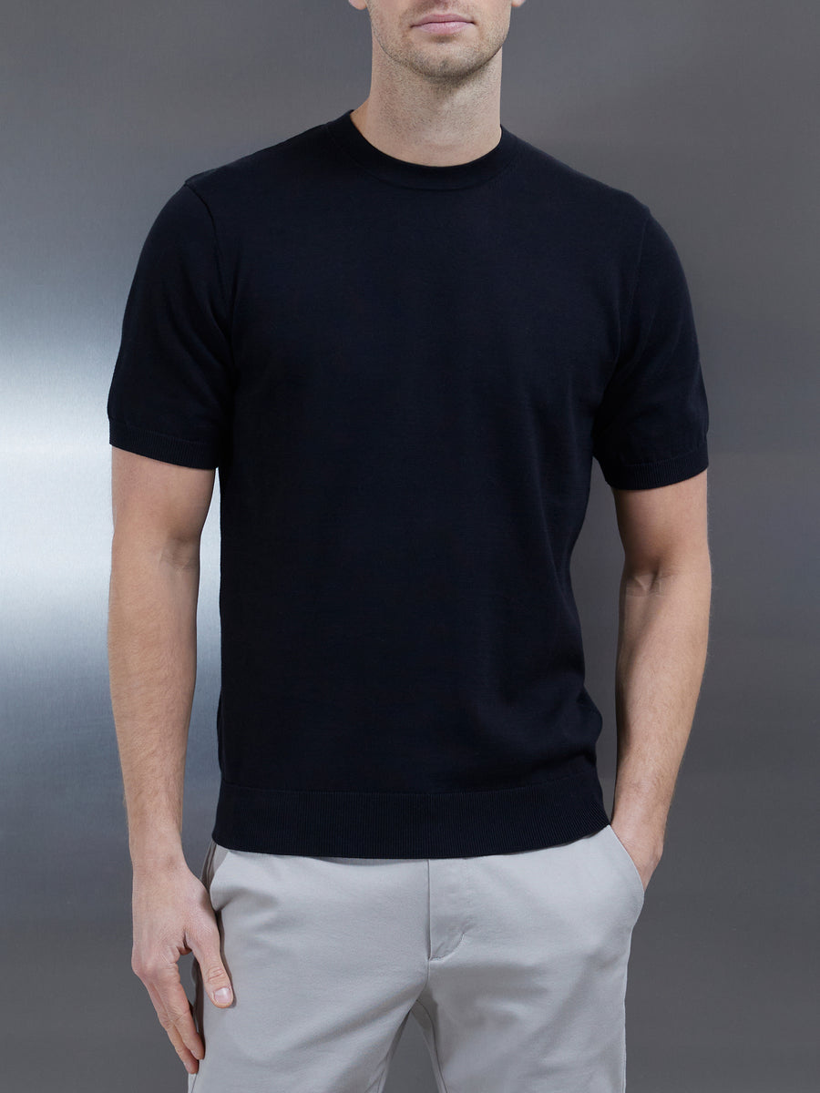 Cotton Knitted T-Shirt in Black