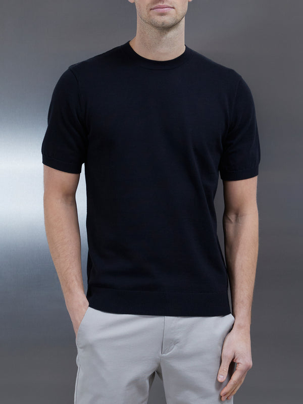 Cotton Knitted T-Shirt in Black