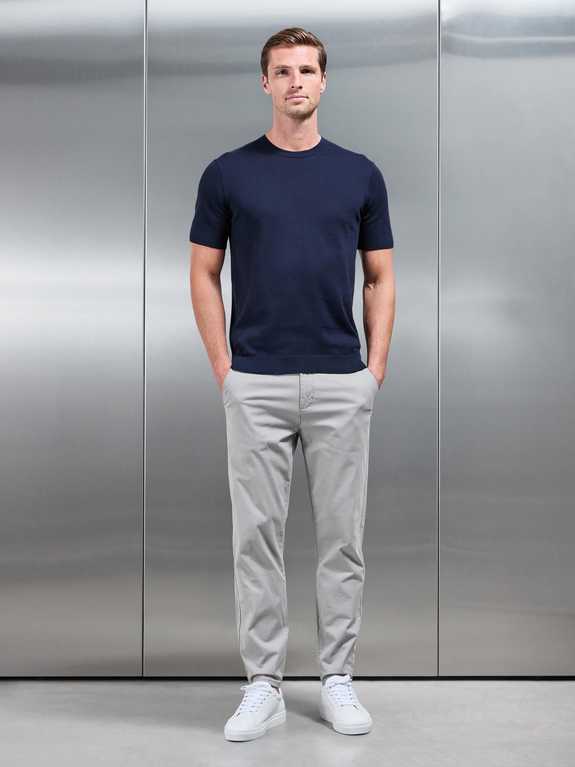Cotton Knitted T-Shirt in Navy