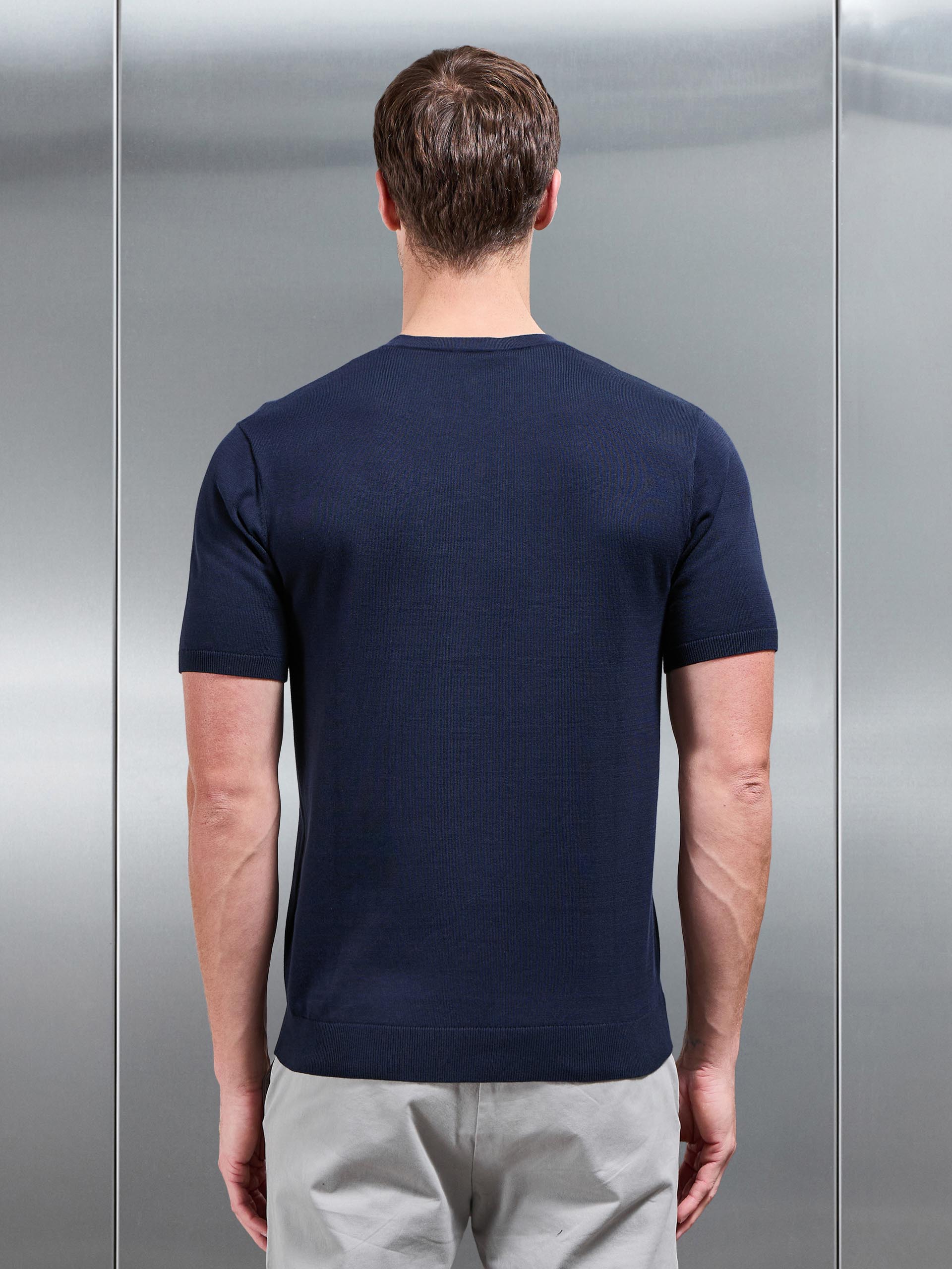Cotton Knitted T-Shirt in Navy