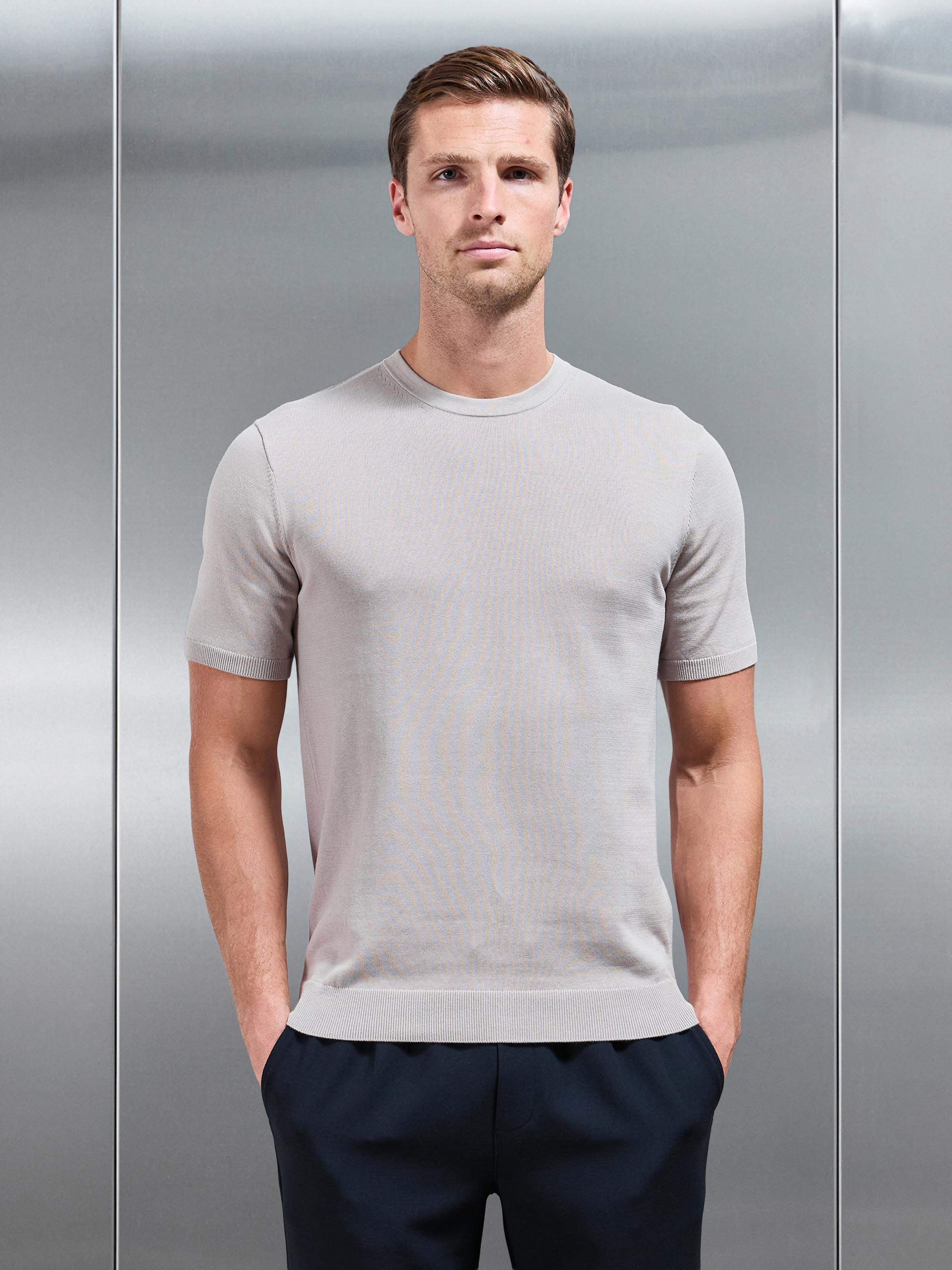 Cotton Knitted T-Shirt in Stone