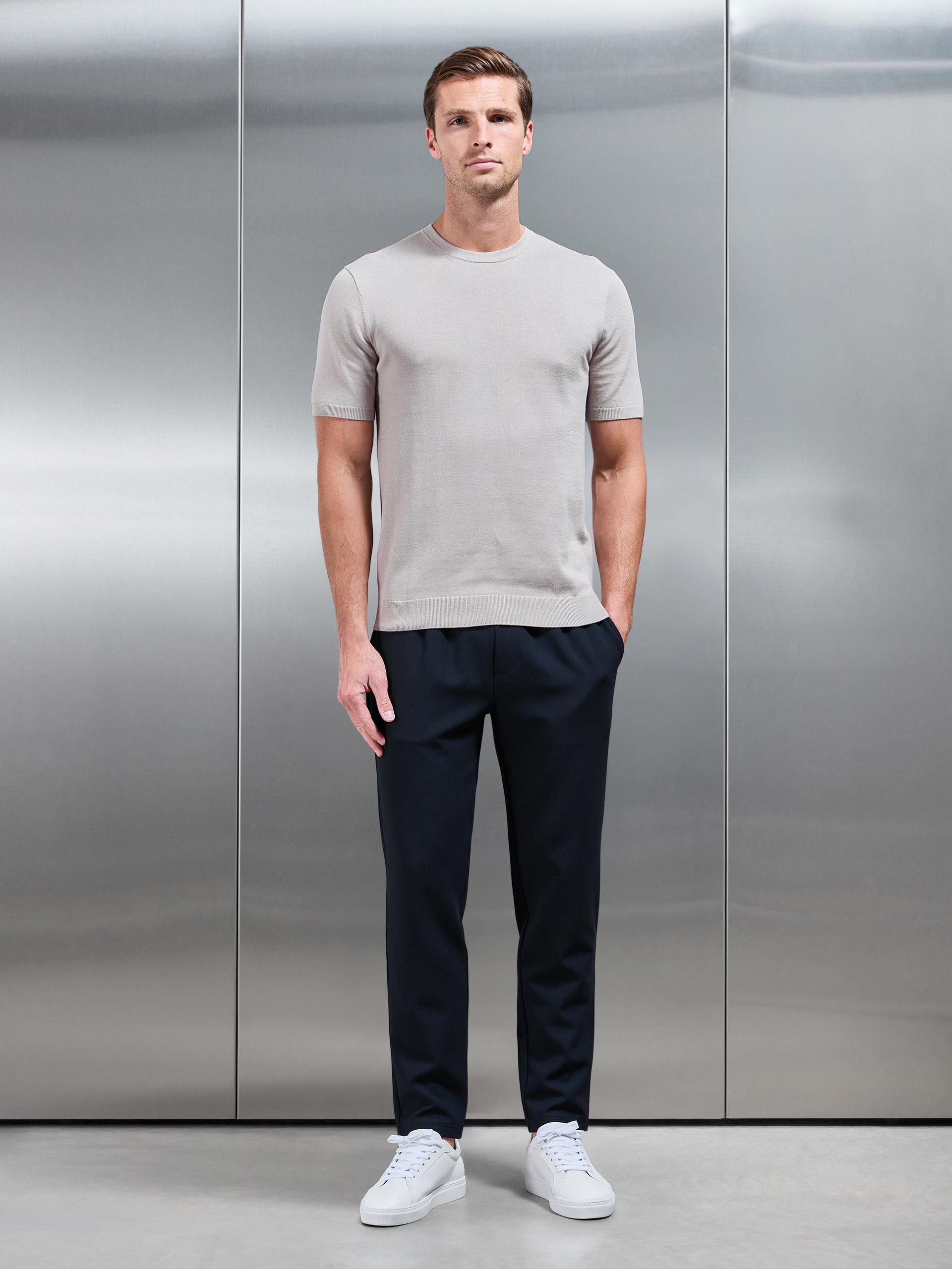 Cotton Knitted T-Shirt in Stone