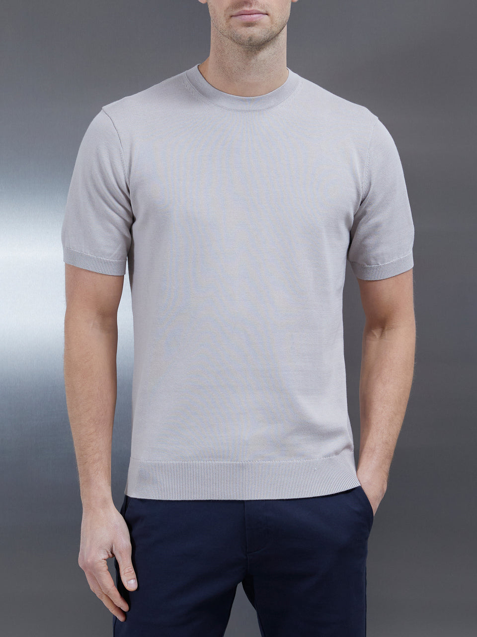Cotton Knitted T-Shirt in Stone