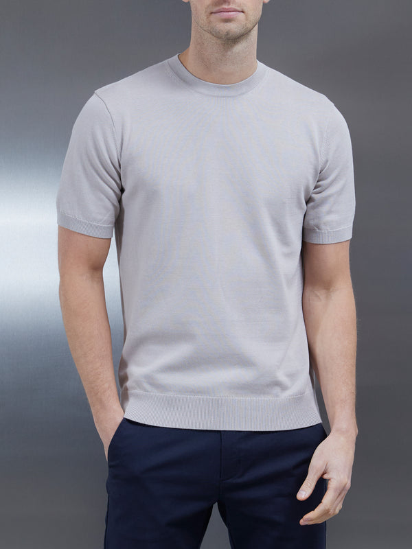 Cotton Knitted T-Shirt in Stone