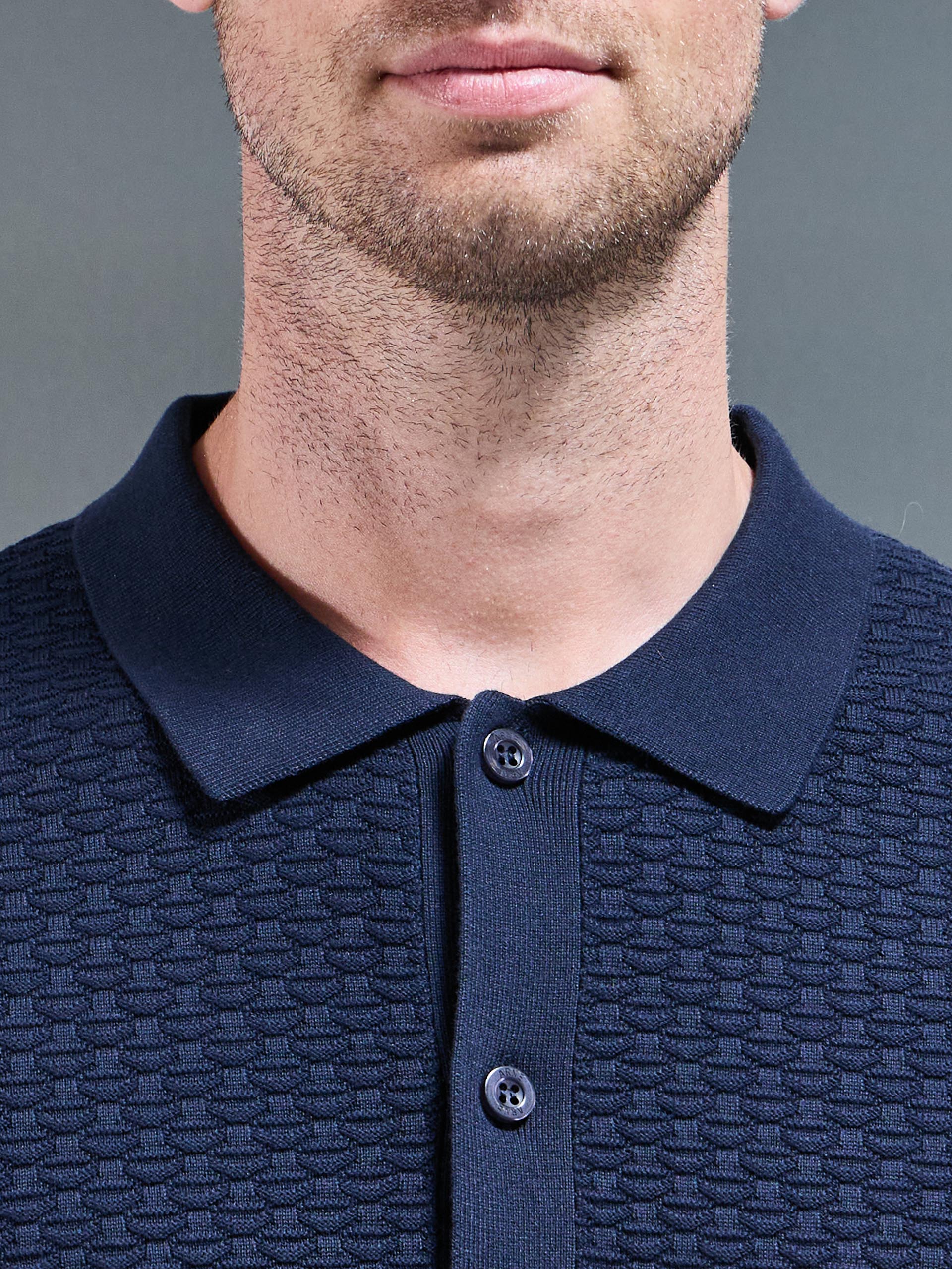 Cotton Knitted Textured Shirt in Navy