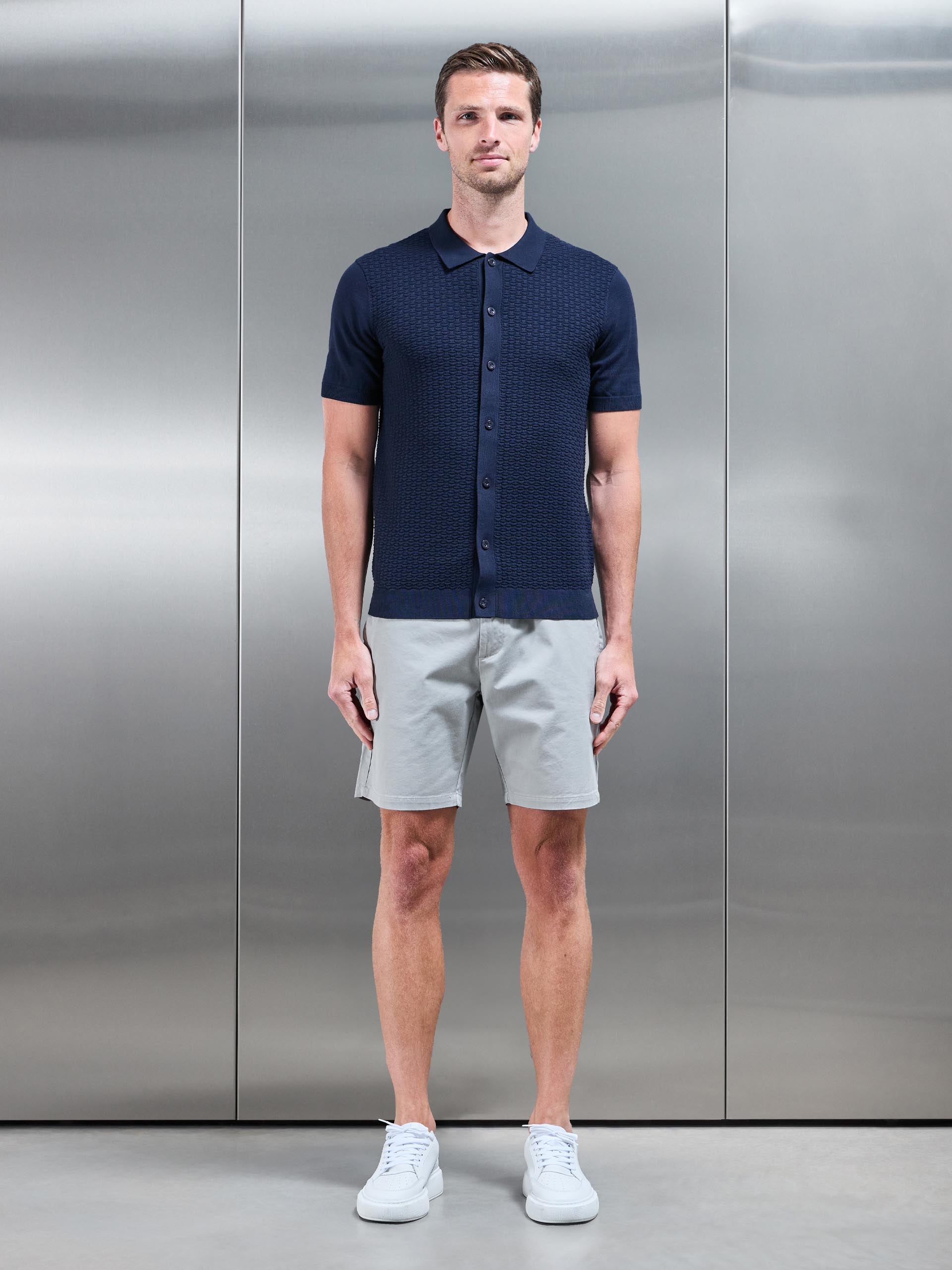 Cotton Knitted Textured Shirt in Navy