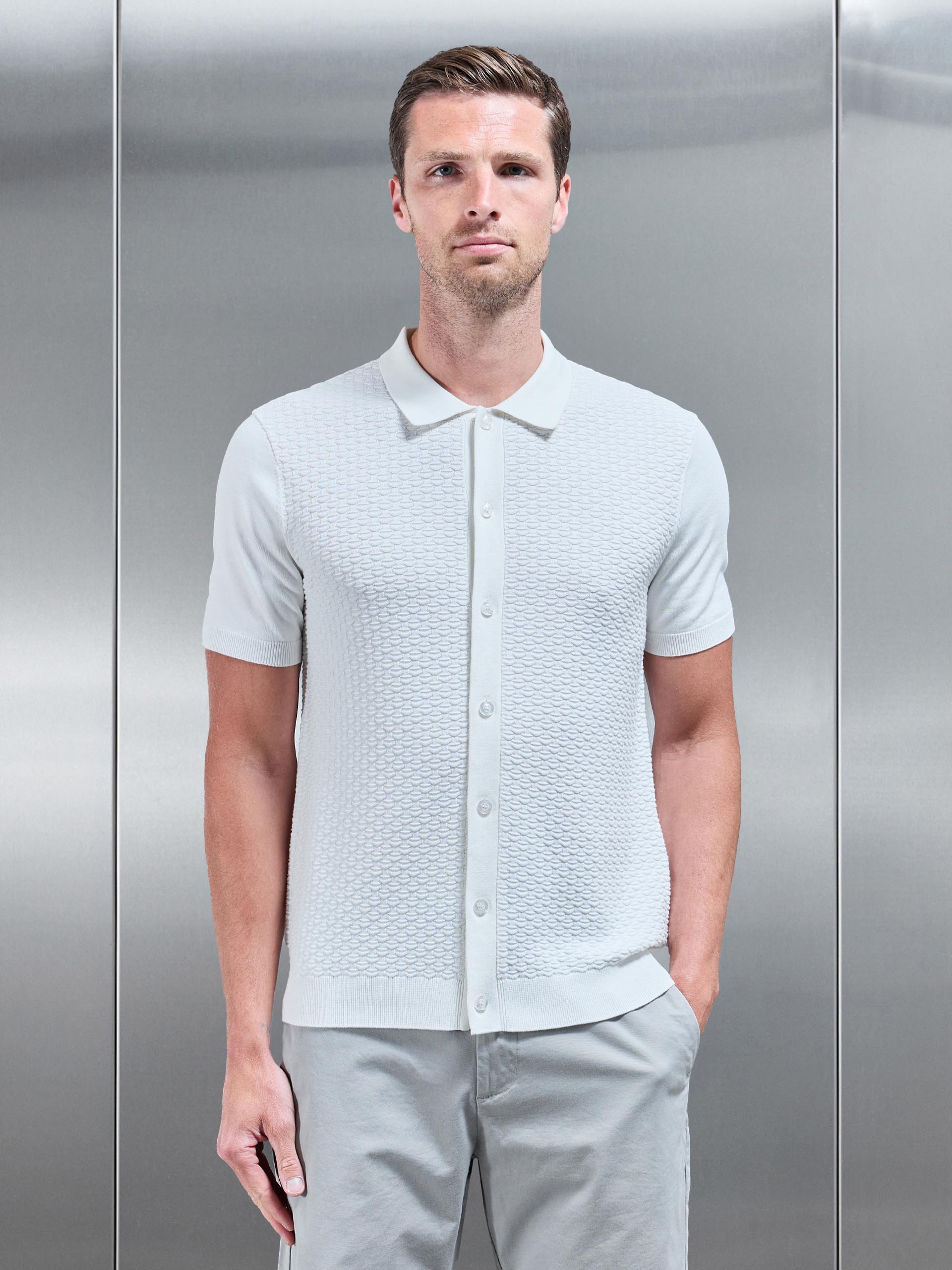 Cotton Knitted Textured Shirt in White