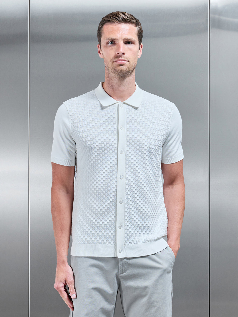 Cotton Knitted Textured Shirt in White