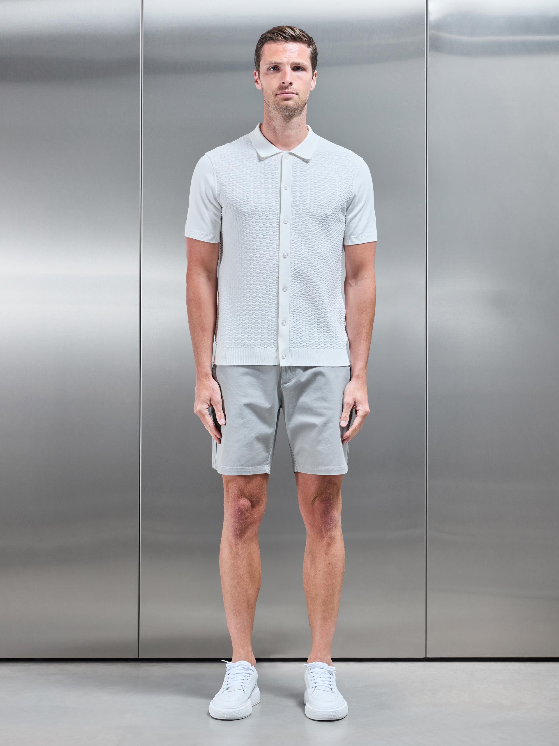 Cotton Knitted Textured Shirt in White