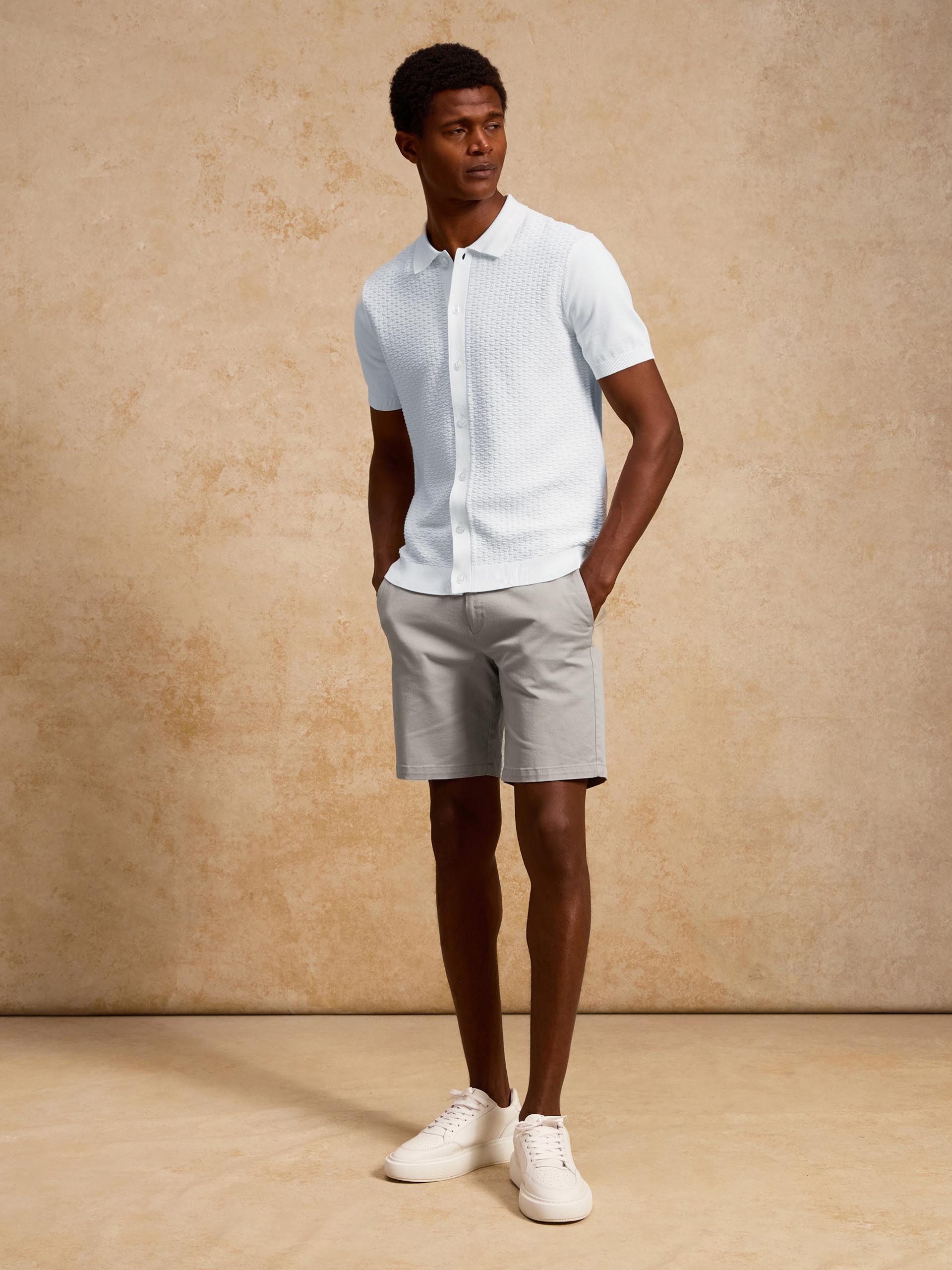 Cotton Knitted Textured Shirt in White
