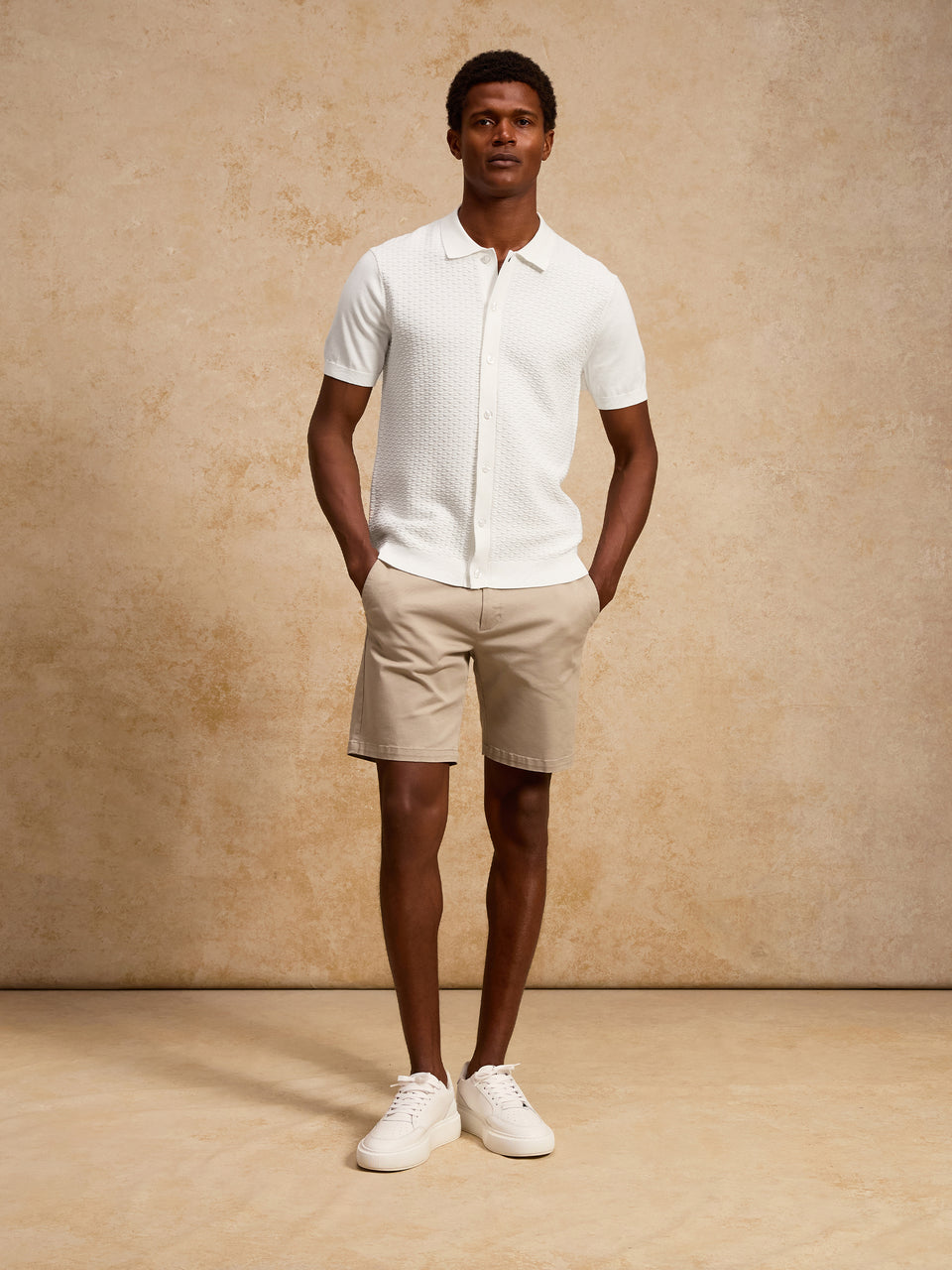 Cotton Knitted Textured Shirt in White