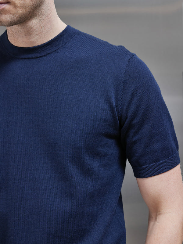 Cotton Knitted T-Shirt in Navy