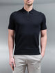 Cotton Knitted Zip Polo Shirt in Black