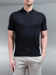 Cotton Knitted Zip Polo Shirt in Black