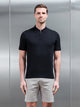 Cotton Knitted Zip Polo Shirt in Black
