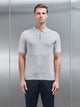 Cotton Knitted Zip Polo Shirt in Mid Grey