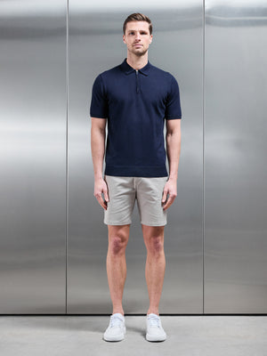 Cotton Knitted Zip Polo Shirt in Navy