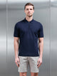 Cotton Knitted Zip Polo Shirt in Navy