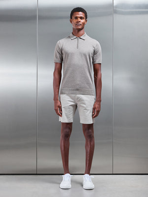 Ribbed Knitted Zip Polo Shirt in Taupe