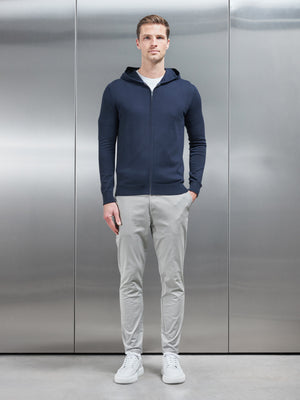 Cotton Knitted Zip Through Hoodie in Navy
