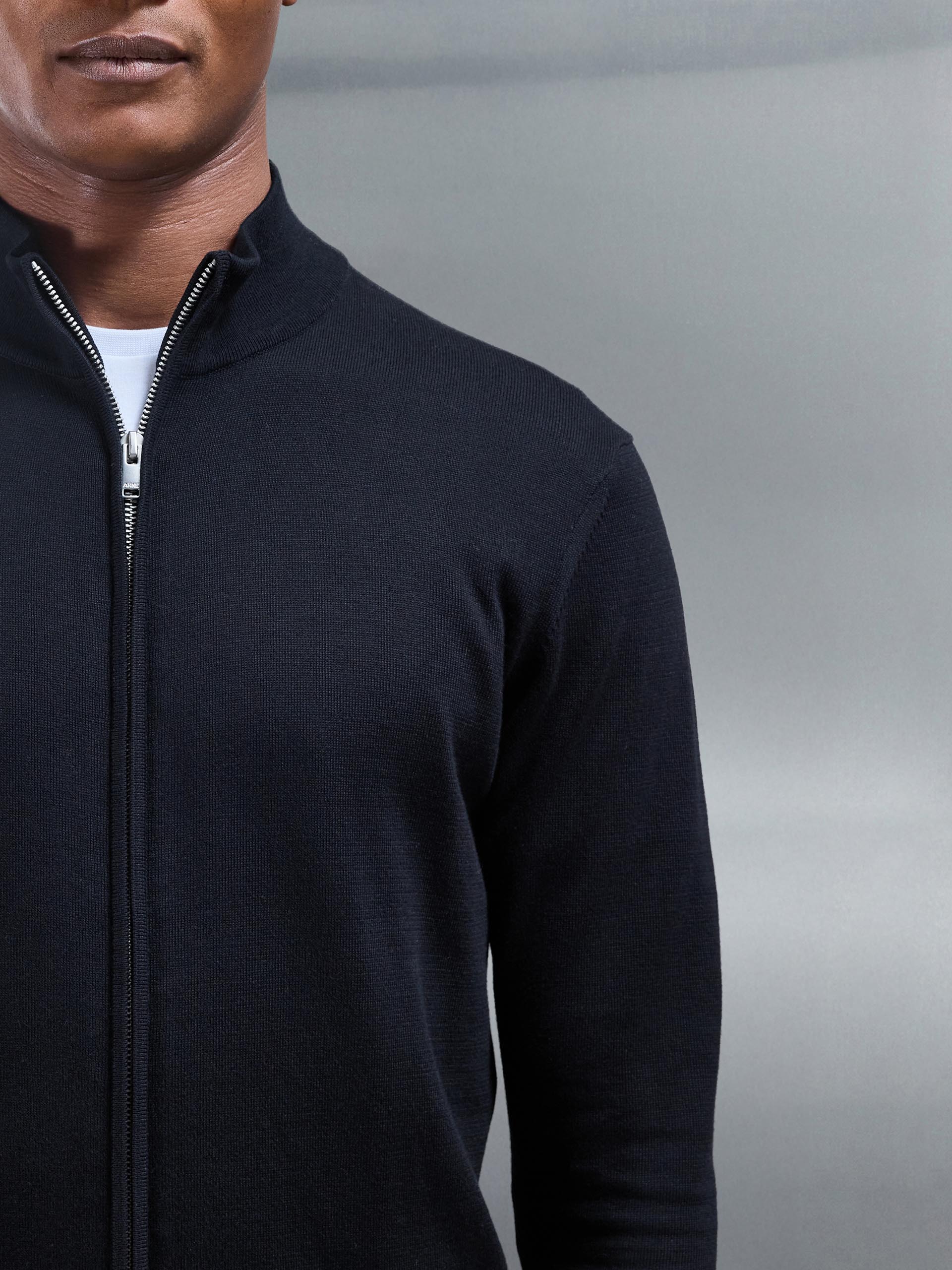 Cotton Knitted Zip Through Jacket in Black