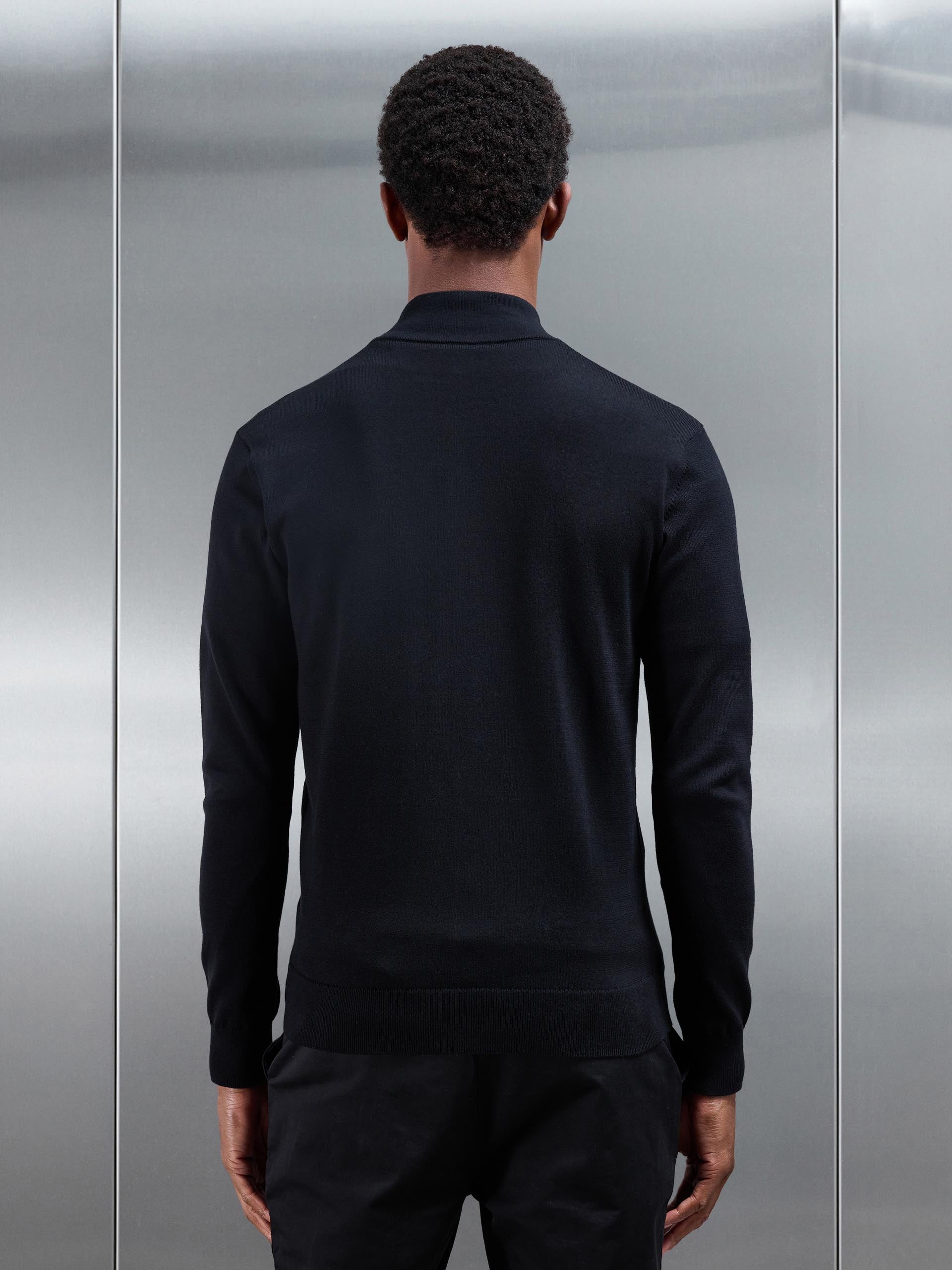 Cotton Knitted Zip Through Jacket in Black