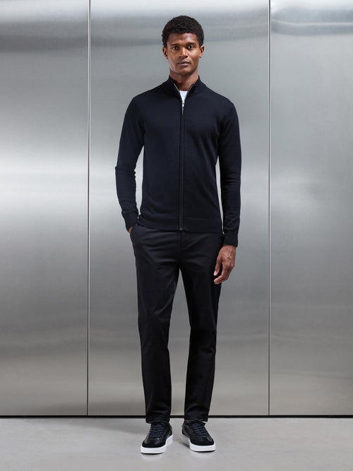 Cotton Knitted Zip Through Jacket in Black