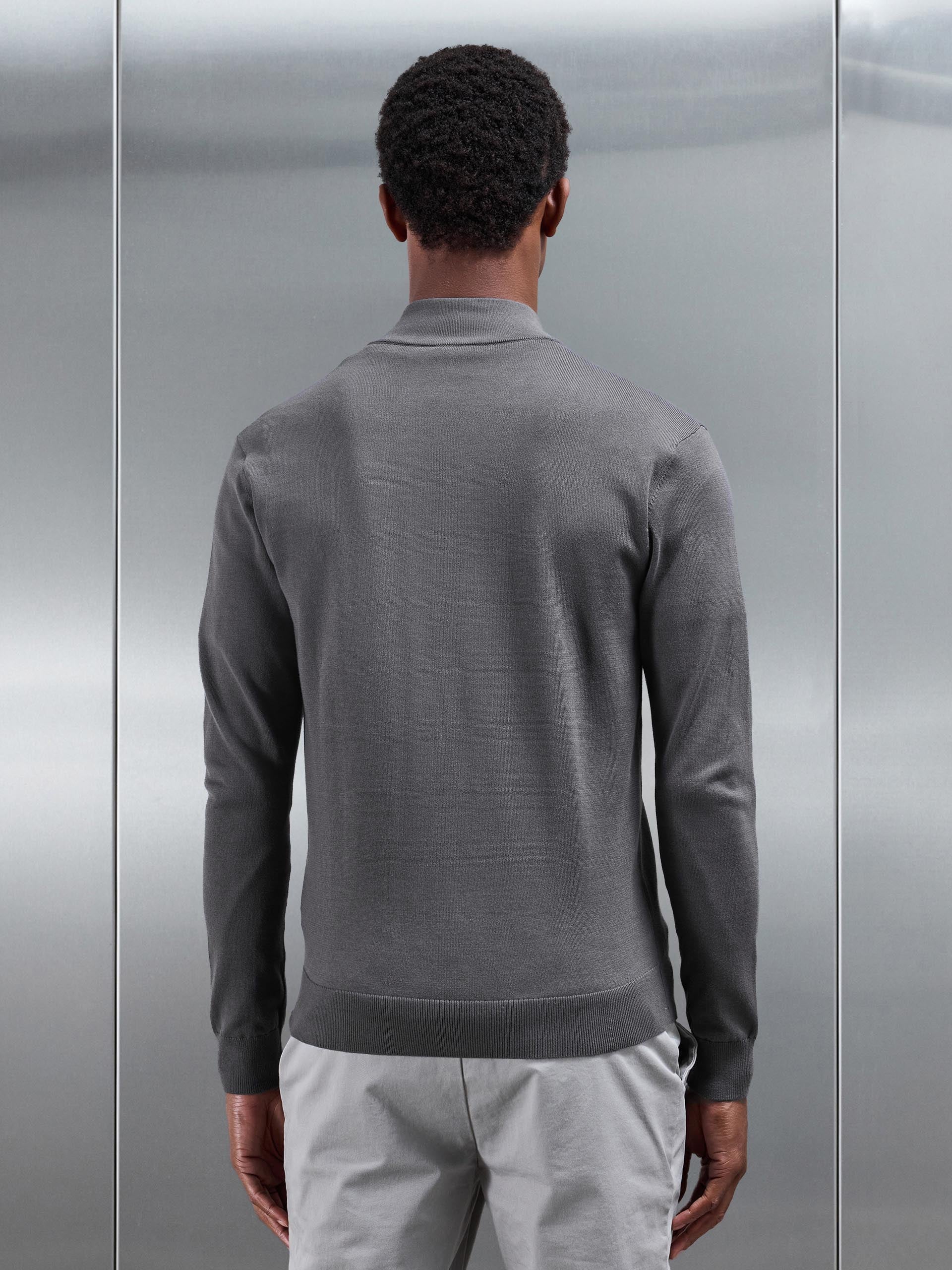 Cotton Knitted Zip Through Jacket In Grey
