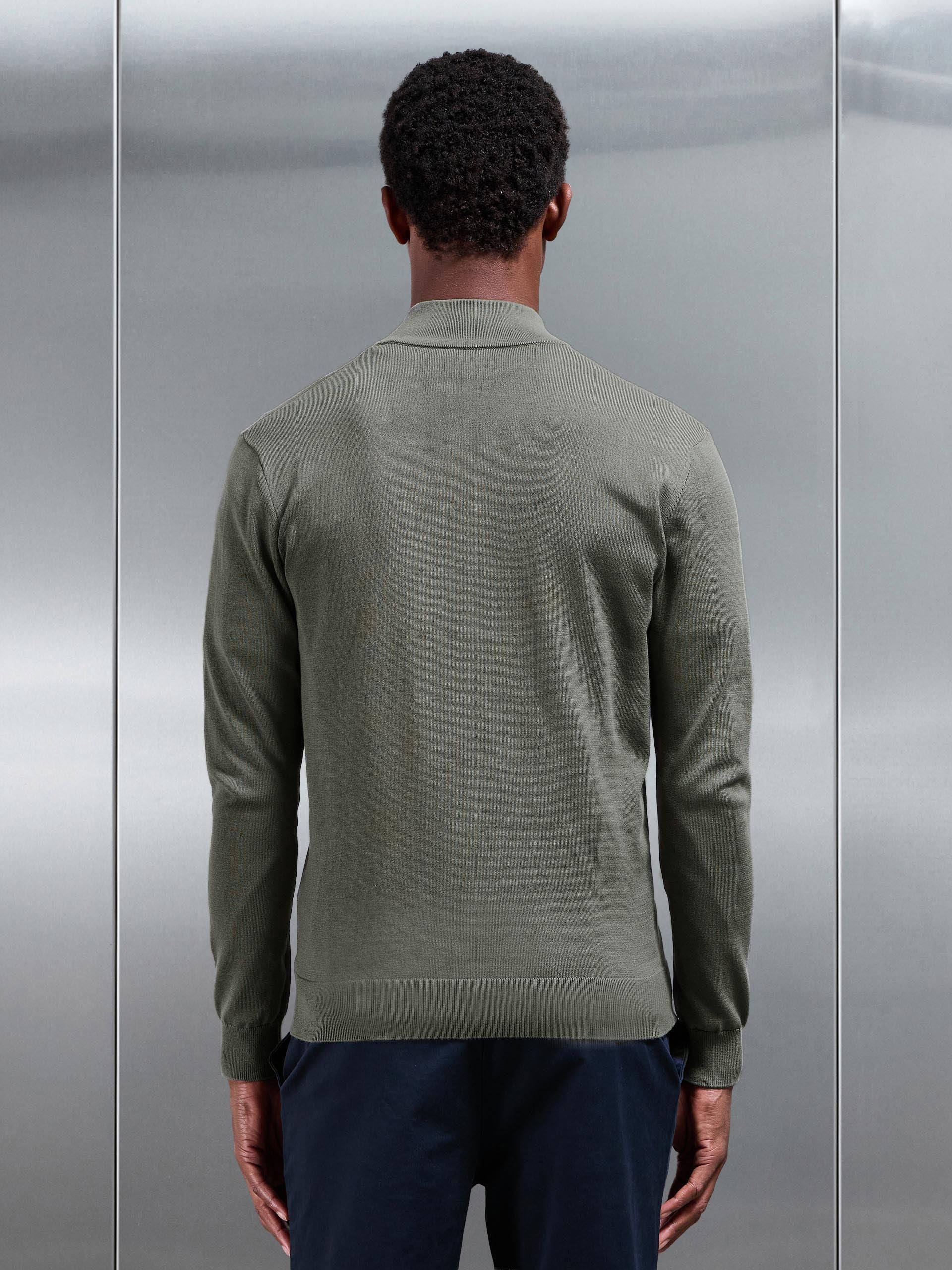 Cotton Knitted Zip Through Jacket In Sage
