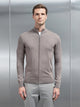 Cotton Knitted Zip Through Jacket in Taupe Marl