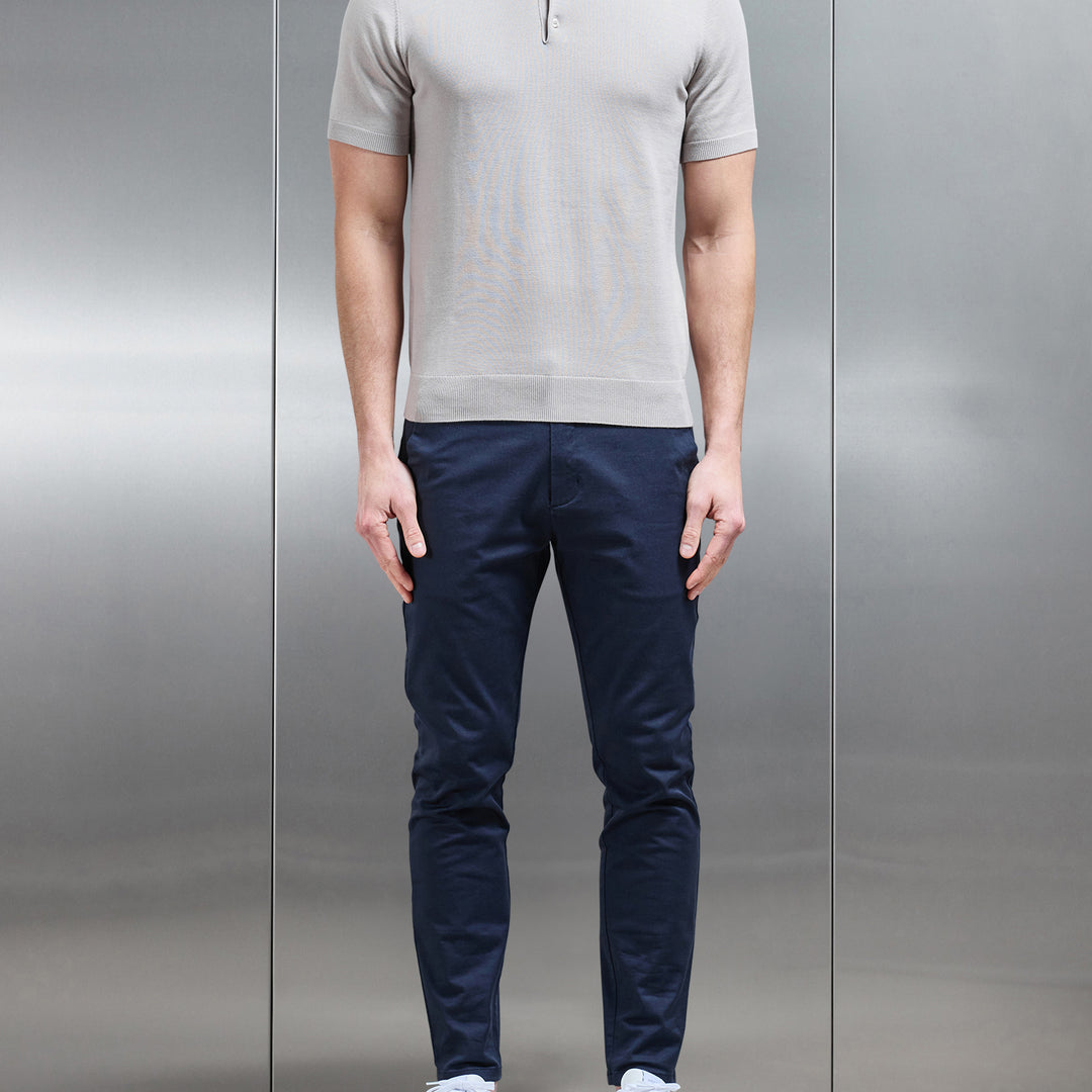 Cotton Knitted Button Polo Shirt in Stone