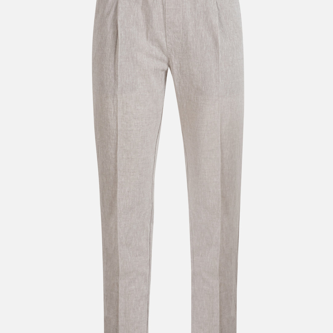 Cotton Linen Drawstring Trouser in Stone