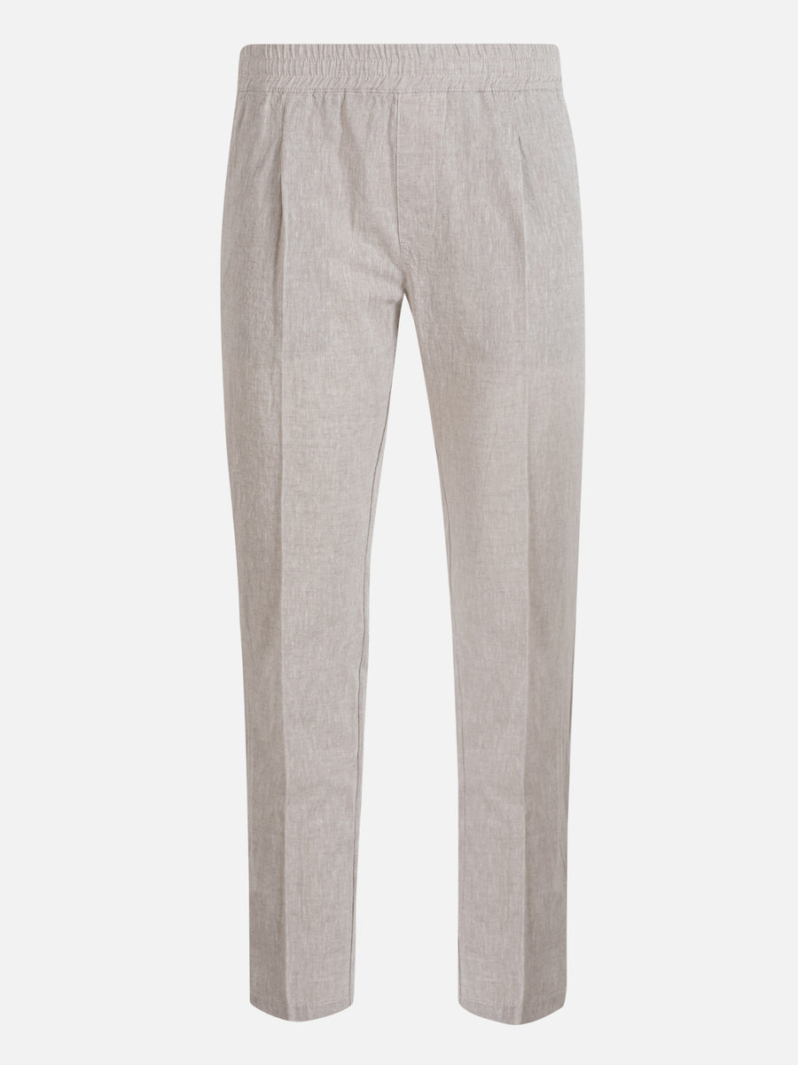 Cotton Linen Drawstring Trouser in Stone