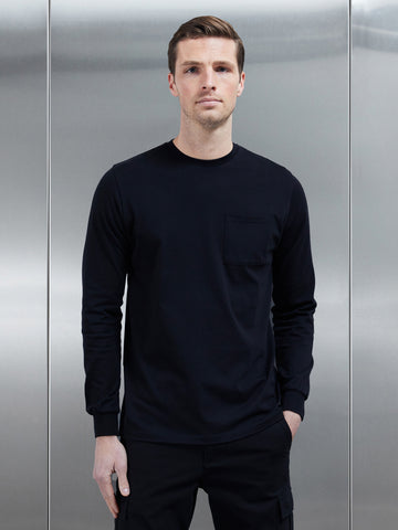 Cotton Pocket Long Sleeve T-Shirt in Black