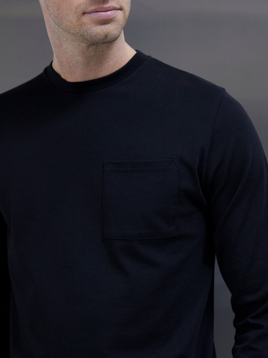 Cotton Pocket Long Sleeve T-Shirt in Black