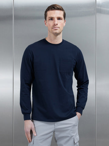 Cotton Pocket Long Sleeve T-Shirt in Navy