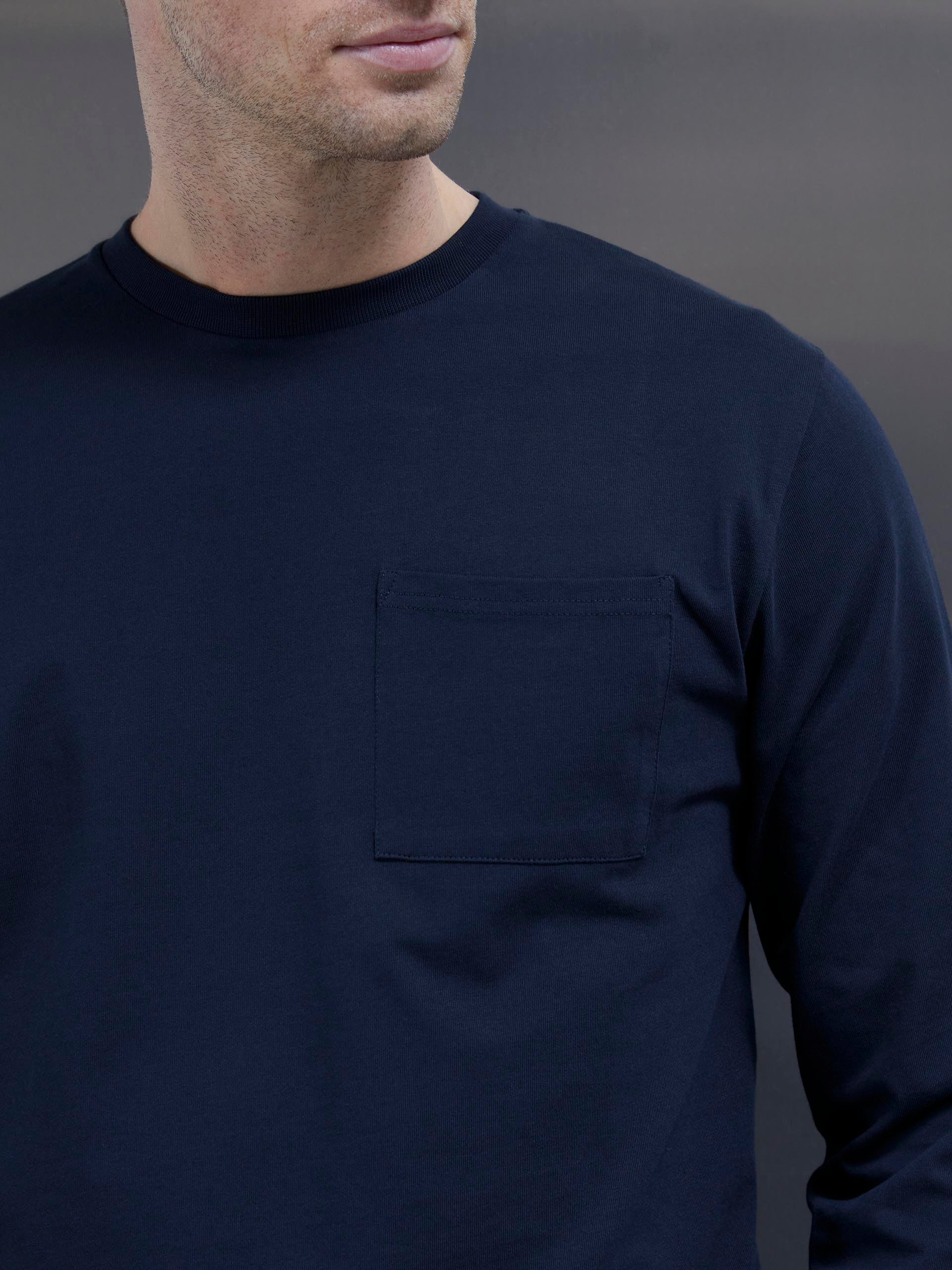 Cotton Pocket Long Sleeve T-Shirt in Navy