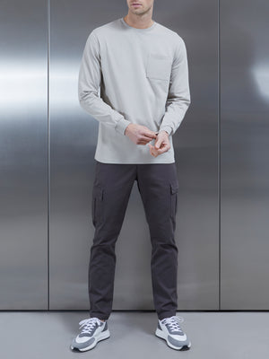 Cotton Pocket Long Sleeve T-Shirt in Stone