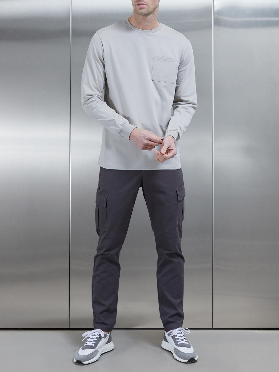 Cotton Pocket Long Sleeve T-Shirt in Stone
