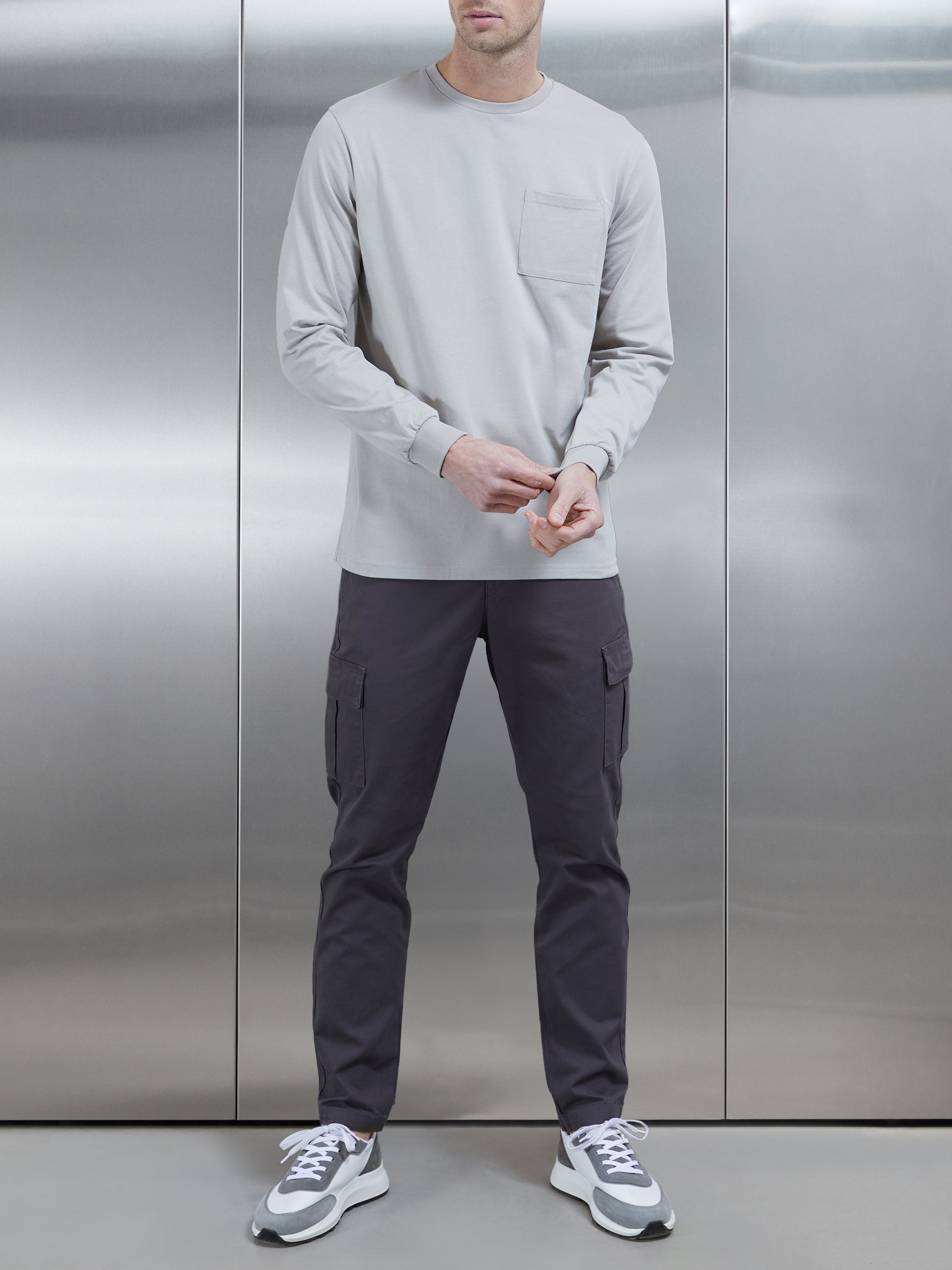 Cotton Pocket Long Sleeve T-Shirt in Stone