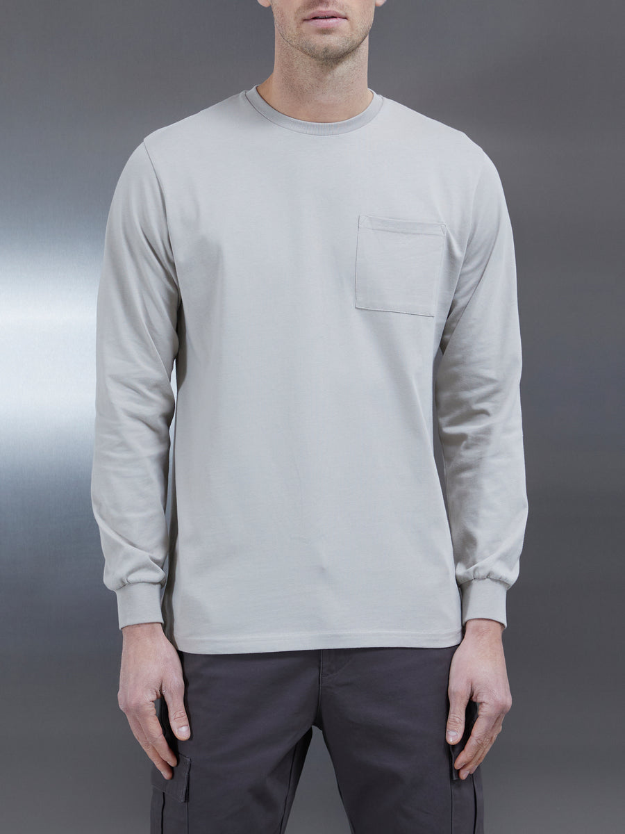 Cotton Pocket Long Sleeve T-Shirt in Stone