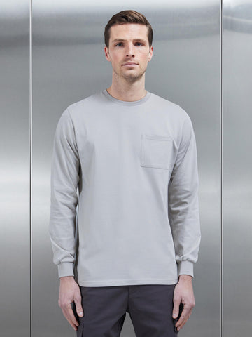 Cotton Pocket Long Sleeve T-Shirt in Stone