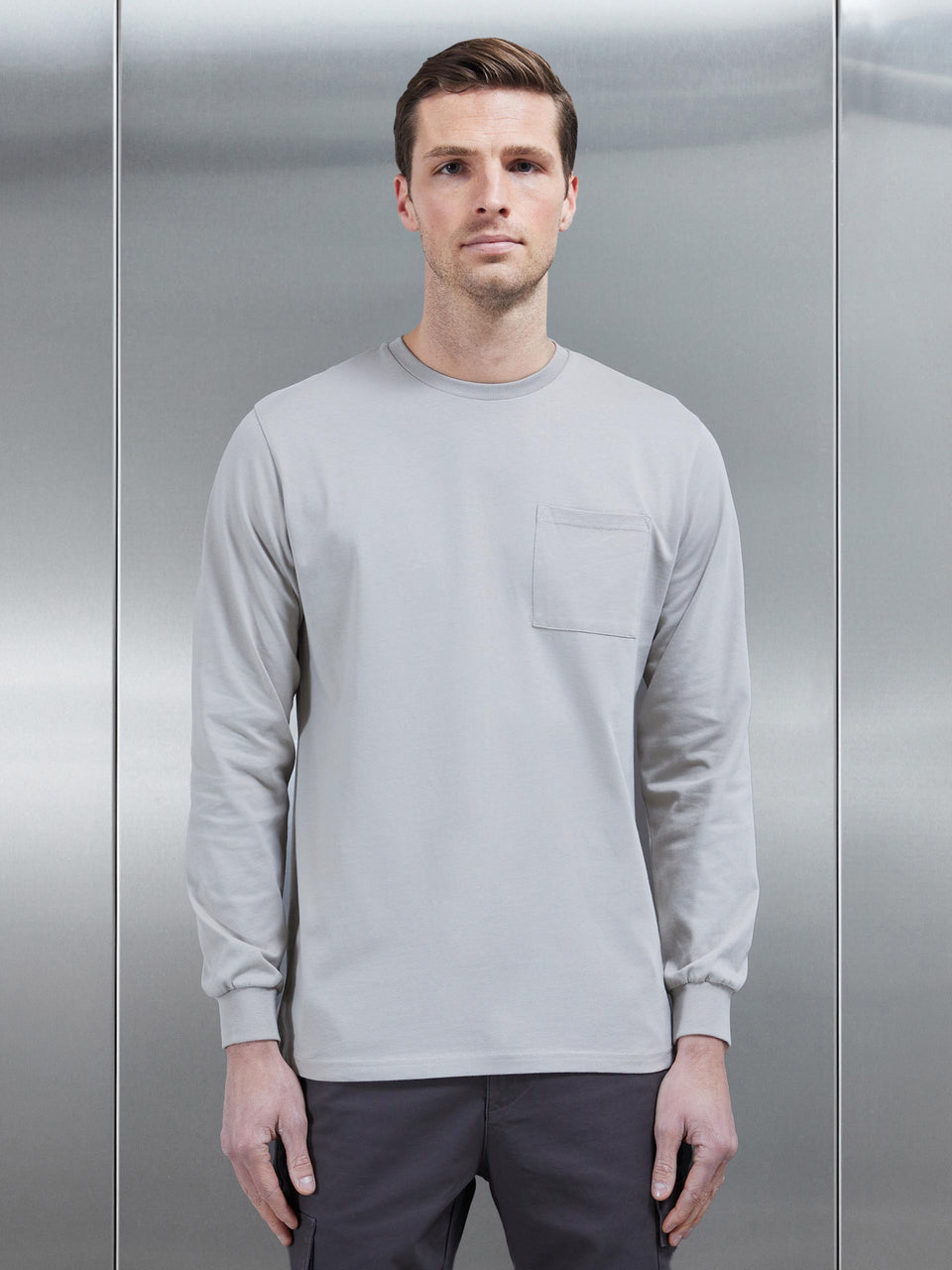 Cotton Pocket Long Sleeve T-Shirt in Stone