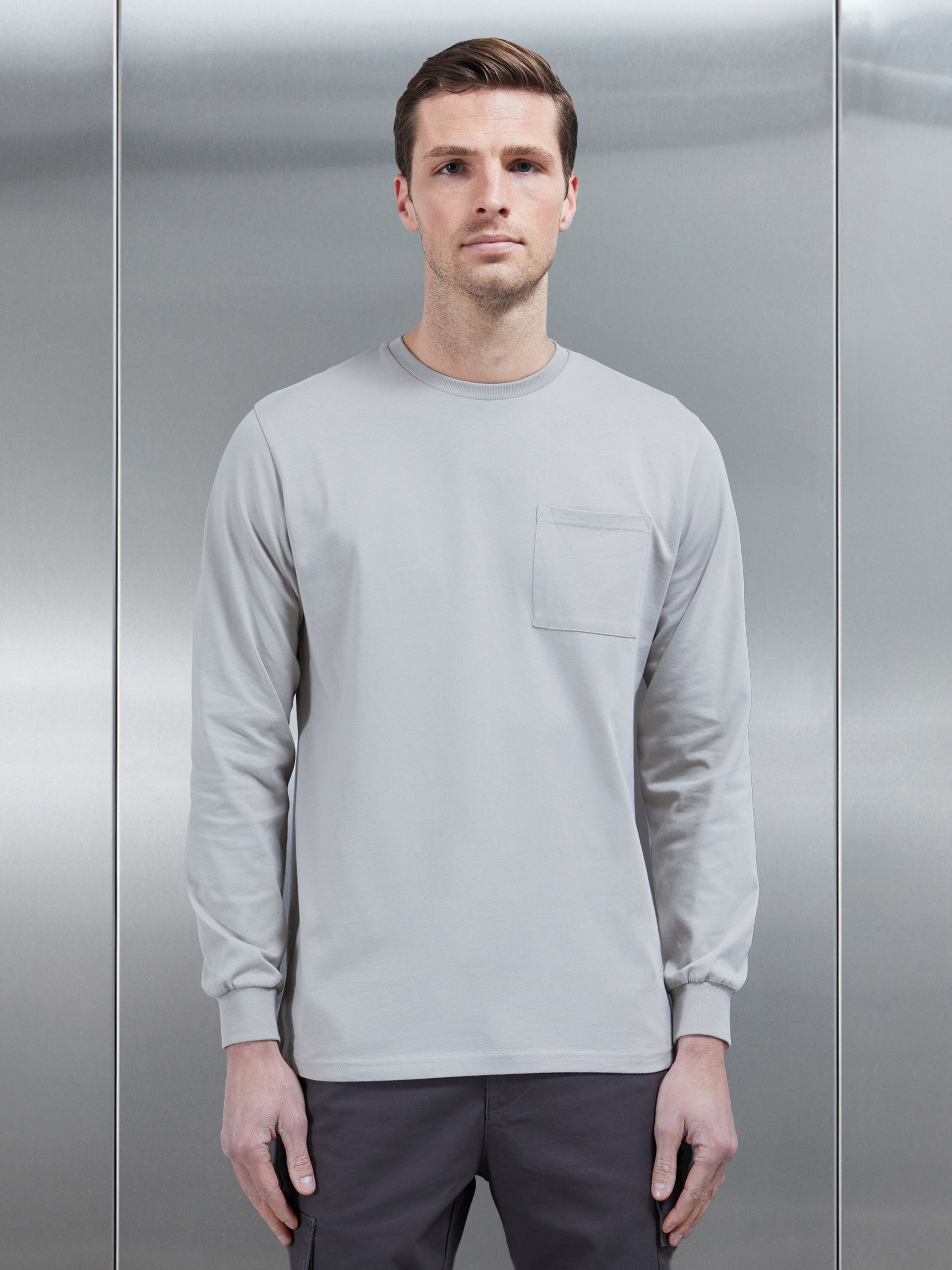 Cotton Pocket Long Sleeve T-Shirt in Stone