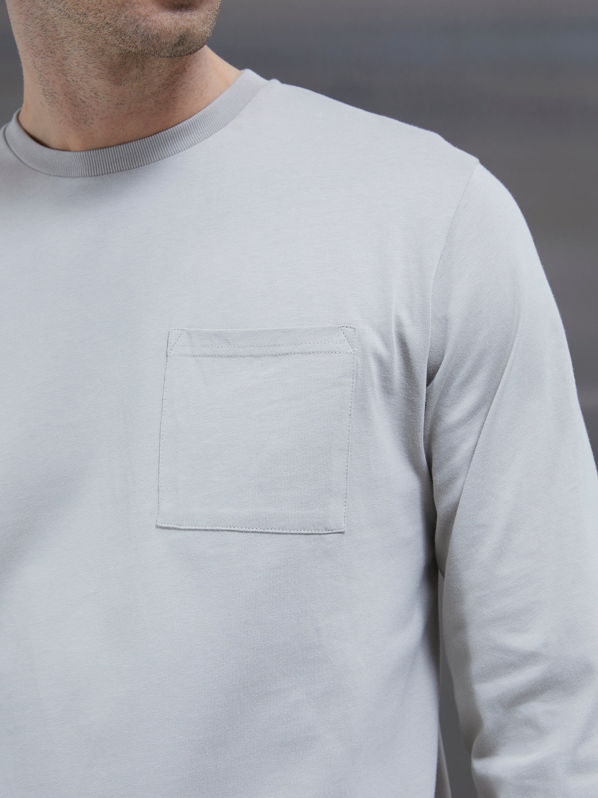 Cotton Pocket Long Sleeve T-Shirt in Stone