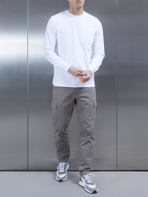 Cotton Pocket Long Sleeve T-Shirt in White