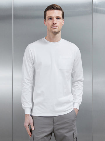 Cotton Pocket Long Sleeve T-Shirt in White